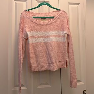 Pink oversized sweater with white stripes